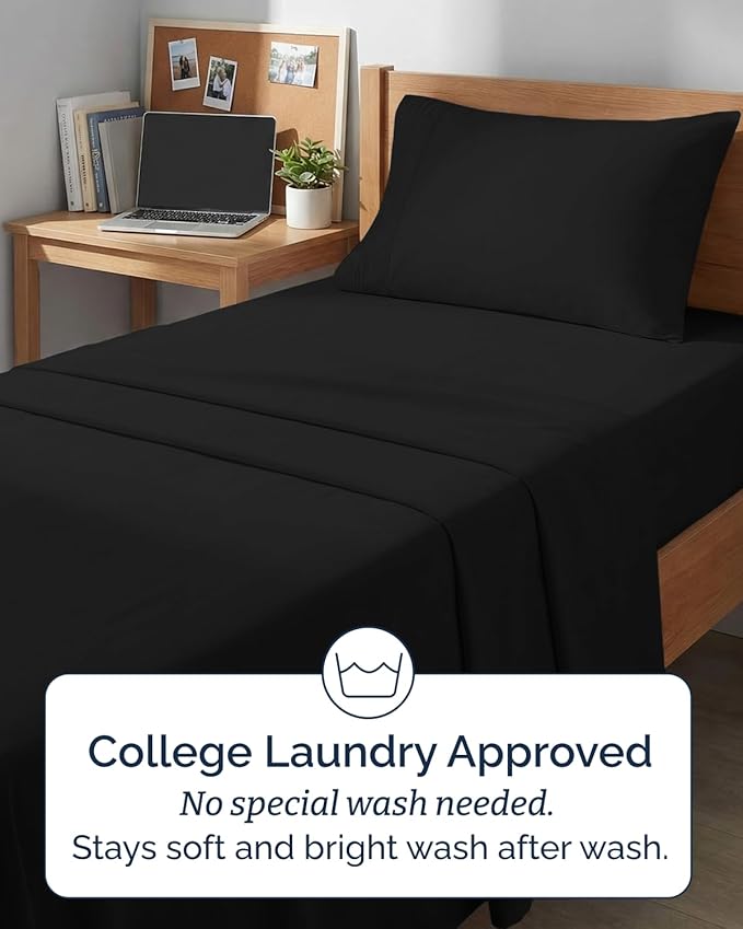 Twin XL Size 3 Piece Sheet Set - Comfy Breathable & Cooling Sheets - Hotel Luxury Bed Sheets for Women & Men - Deep Pockets, Easy-Fit, Extra Soft & Wrinkle Free Sheets - Black Oeko-Tex Bed Sheet Set