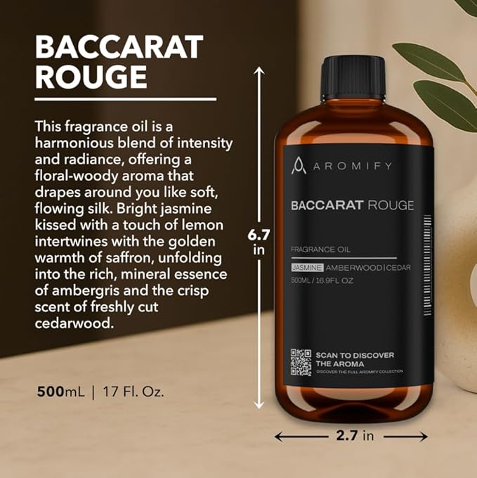Diffuser Oil Inspired by Baccarat Rouge, 16.9 FL Oz, 500 mL, Luxury Hotel Scent for Home, Bathroom, Spa & Office, Essential Oil Blend for Jasmine, Aromatherapy, Amberwood & Cedar