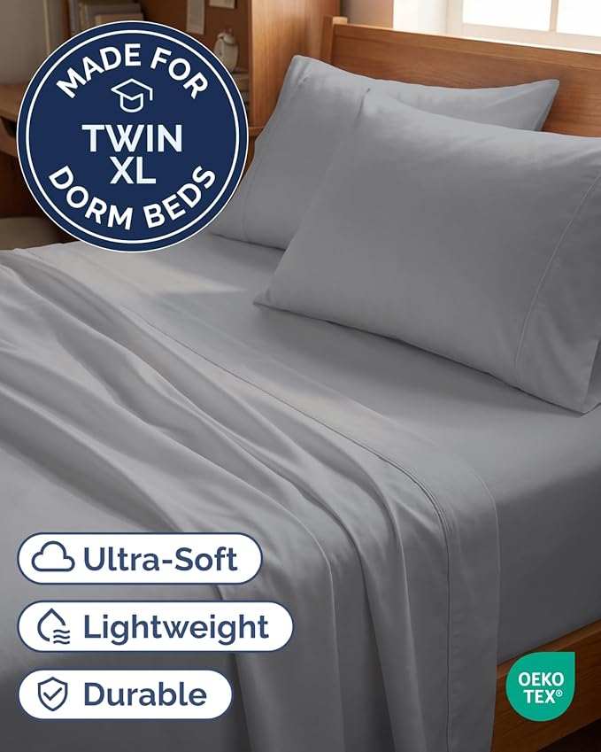 Twin XL 4 Piece Sheet Set - Comfy, Breathable & Cooling - Soft Hotel Luxury Bedding for Women, Men, Kids, Teens and Children - 1 Flat & 1 Fitted Sheet & 2 Pillowcases with Deep Pockets - Steel Blue