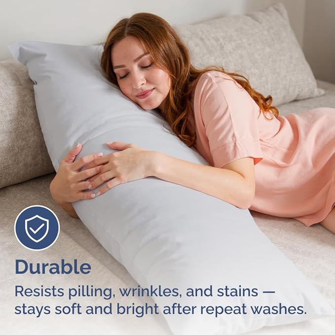 Body Pillowcases Set of 2-20x54 Long Body Pillow Case - Soft Body Pillow Cover for Sleeping & Side Sleepers - Comfy, Breathable & Wrinkle Free - Machine Washable w/Envelope Enclosure (Light Grey)