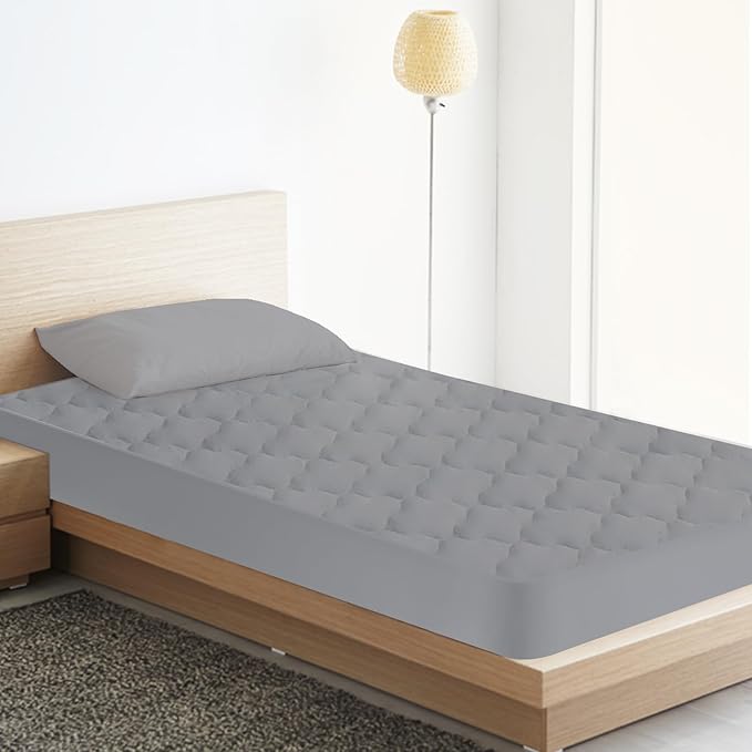 Twin Mattress Protector Pad Waterproof Quilted, Breathable & Cooling Twin Size Mattress Cover Fitted for Kids with Deep Pocket Up to 14" for Single Bed, 2 Pack (Gray)