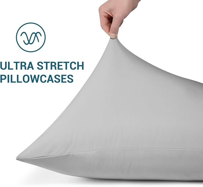 Elegear Cooling Pillow Cases for Hot Sleepers, Japanese Q-Max>0.55 Arc-Chill Cooling Pillowcases, Double Sided Elastic Cooling Pillow Covers with Hidden Zipper Set of 2 - Stretch Grey King (20" x 36")
