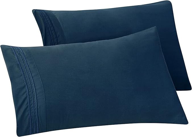 Elegant Comfort Solid Pillowcases 1500 Premium Hotel Quality Microfiber - Smooth Weave, Wrinkle and Stain Resistant, Easy Slip-On, 2-Piece Set, King Pillowcase, Navy