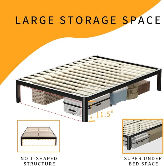 MAF 14 Inch King Platform Bed Frames with Wooden Slats, Black 3500 Lbs Heavy Duty Metal Bed Frame with Anti-Collision Round Legs, No Box Spring Needed, Easy Assembly