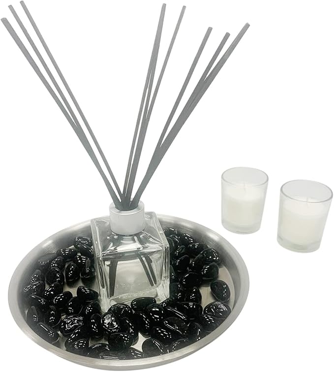 Hosley Aromatherapy Linen Diffuser Gift Set – 230ml Refill Oil, Glass Bottle, Reed Sticks, Metal Plate, Glass Filler & 2 Filled Candles,All-in-One Home Fragrance Set.