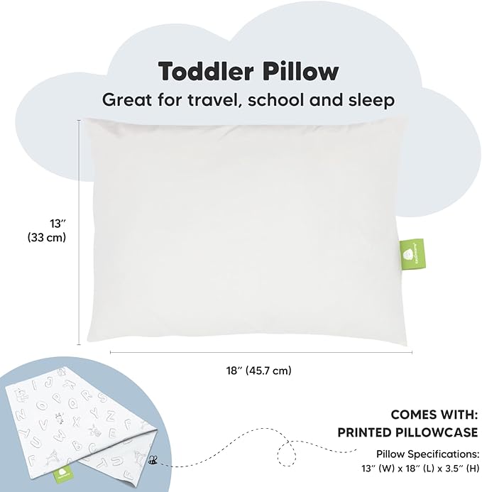 Toddler Pillow with Pillowcase - 13x18 My Little Dreamy Kids Travel Bed Pillows for Sleeping, Organic Cotton Small Pillowcase, Soft & Breathable, Machine Washable, Toddlers 2-5 years old (ABC Land)