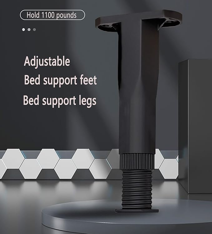 Adjustable Bed Legs 4-Pack - ABS Plastic 6"-11" Furniture Support Legs for Bed Frame/Sofa/Table, Heavy Duty Center Support with Non-Slip Base