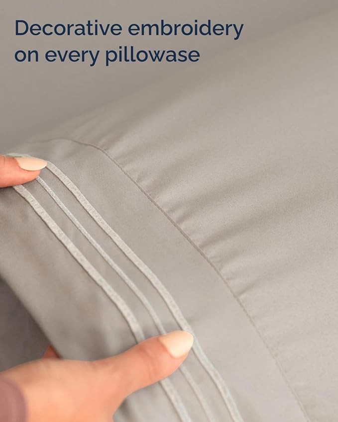 Twin XL Size 3 Piece Sheet Set - Comfy Breathable & Cooling Sheets - Hotel Luxury Bed Sheets for Women & Men - Deep Pockets, Easy-Fit, Soft & Wrinkle Free Sheets - Light Grey Oeko-Tex Bed Sheet Set