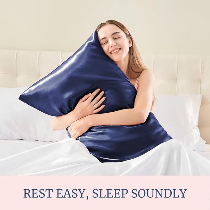 BEDELITE Satin Pillowcase for Hair and Skin, Super Soft and Cooling Similar to Silk Pillow Cases 2 Pack with Envelope Closure, Gift for Women Men(20"x30" Queen Size, Navy)