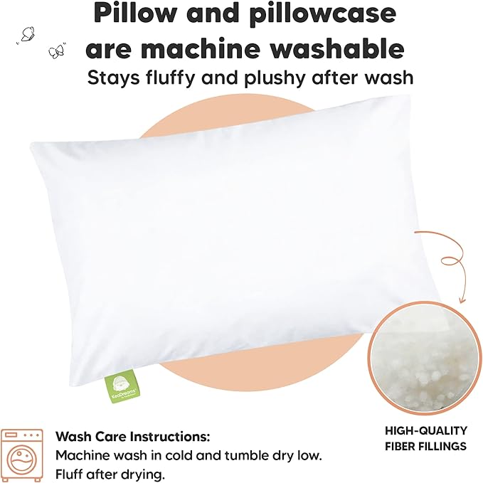 Toddler Pillow with Pillowcase - 13x18 My Little Dreamy Kids Travel Bed Pillows for Sleeping, Organic Cotton Small Pillowcase, Soft & Breathable, Machine Washable, Toddlers 2-5 years old(Construction)