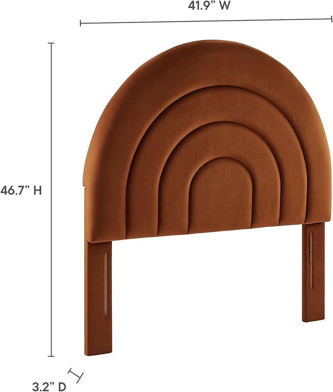 Modway Solana Soft Arch Shaped Round Twin Headboard in Rust – Upholstered Headboard – Stain-Resistant Performance Velvet Headboard for Twin Beds