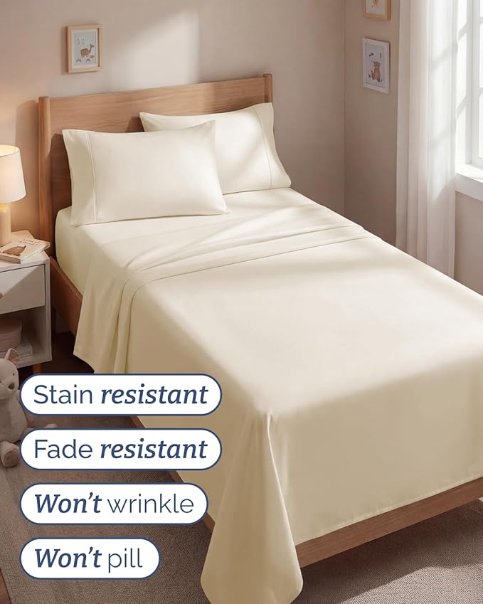 Twin 4 Piece Sheet Set - Comfy, Breathable & Cooling - Hotel Luxury Bedding for Women, Men, Kids, Teens & Children - 1 Flat & 1 Fitted Sheet & 2 Pillowcases w/ Deep Pockets - Wrinkle Free - Off White