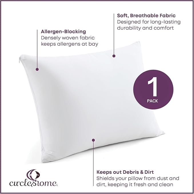 CirclesHome Pillow Protectors Single Pack Toddler Zippered - 100% Cotton Breathable Pillowcases - Protects Pillows from Dirt, Dust and Debris Toddler - (Single Pack 18 x 13)