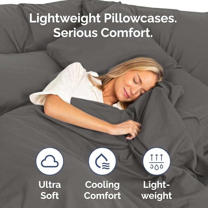 Standard Pillow Cases Set of 2 - Ultra-Soft Hotel Quality Pillowcase Covers - Comfy & Wrinkle Free - Stain and Fade Resistant - Machine Washable Pillow Protectors - 2 Piece Set - Standard Charcoal