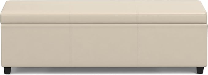 SIMPLIHOME Avalon Extra Large Storage Ottoman Bench - 54 inch Wide Upholstered Vegan Leather Rectangular Lift-Top Ottoman in Satin Cream, Contemporary Bench for Living Room with Hidden Storage
