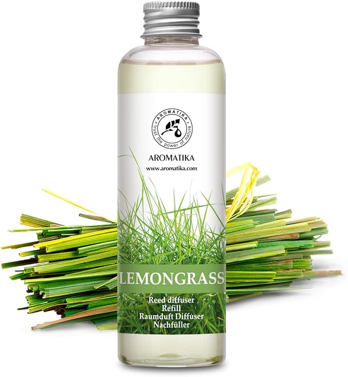 Lemongrass Reed Diffuser Refill, Natural Essential Lemongrass Oil 6.8 Fl Oz - Fresh & Long Lasting Fragrance - Best Reed Diffuser Oil Refill for Aromatherapy - Home - Office - Restaurant