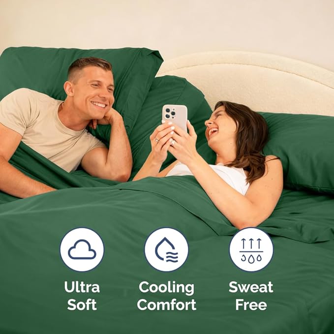 Flex Top Split Head King 4 Piece Sheet Set - Ultra-Soft, Breathable & Cooling Bed Sheets Set - Hotel Luxury Bedding for Women & Men with Deep Pockets - Wrinkle & Fade Free - Oeko-Tex - Emerald Green