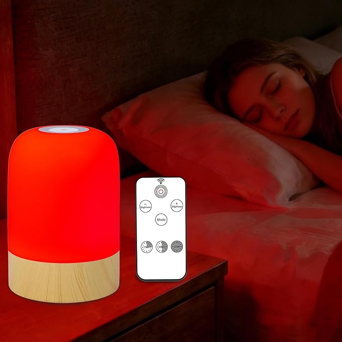 Aoife 670nm Red Light Night Light Bedside Lamp with 4 Color Modes 10 Brightness Levels Touch & Remote Control Timer Dimmable Ambient Lighting for Bedroom or Hanging Use