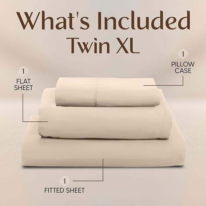 Utopia Bedding Twin XL Sheet Set – 3 Piece Bed Sheets for Twin XL Size Bed, Soft and Breathable Microfiber, Includes 1 Fitted Sheet, 1 Flat Sheet and 1 Pillowcase – Oeko Tex (Beige)