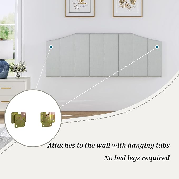 Furpopup Frosted Velvet Queen Size Headboard, Upholstered Headboard Queen/Full Size Wall Mount and Bed Frame Mount, Featuring High-Density Sponge Padding Easy Assembly Comfort Style-Light Gray