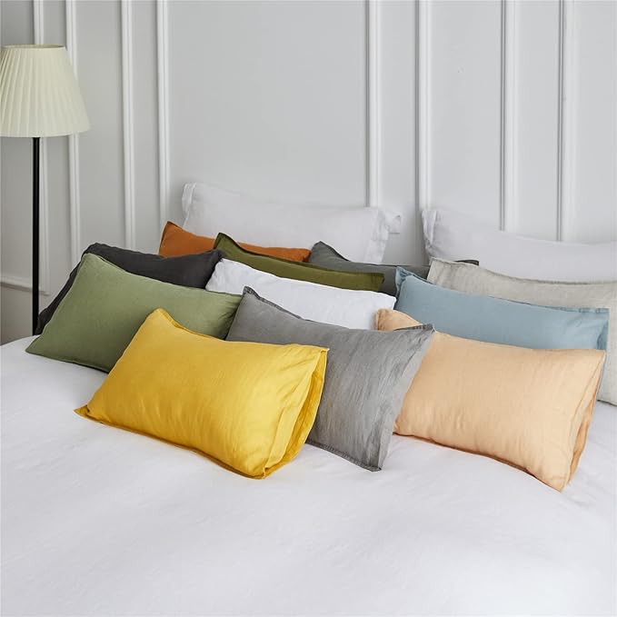 Simple&Opulence 100% Linen Lumbar Pillow Cover 12 x 20 Inches Set of 2 Rectangular Decorative Throw Cushion Cover for Couch Sofa Bed Living Room Office Soft Breathable Farmhouse - Sand
