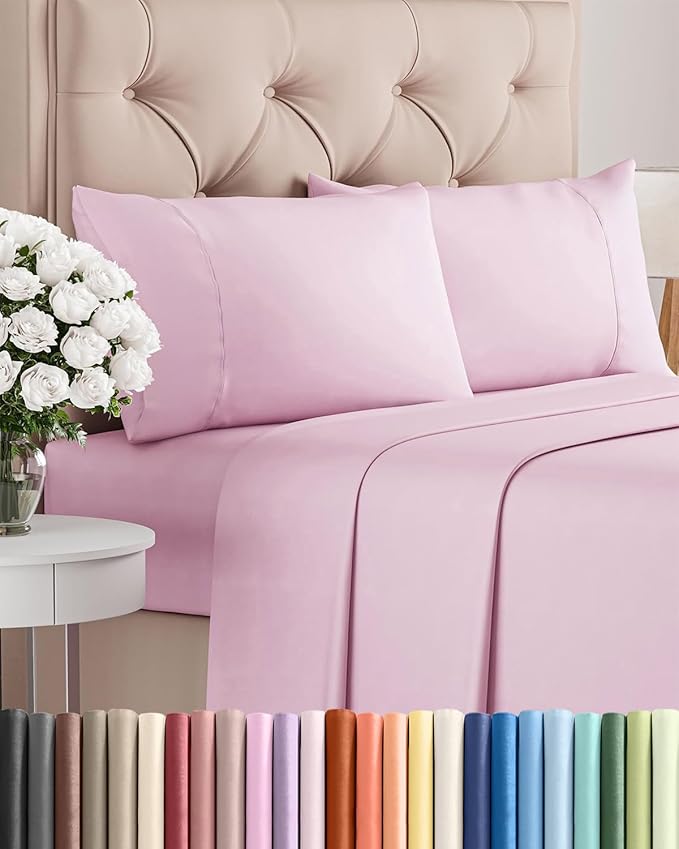 Twin 4 Piece Sheet Set - Comfy, Breathable & Cooling - Hotel Luxury Bedding for Women, Men, Kids, Teens & Children - 1 Flat & 1 Fitted Sheet & 2 Pillowcases w/ Deep Pockets - Wrinkle Free - Light Pink