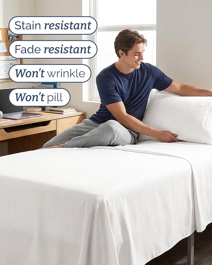 Twin XL 4 Piece Sheet Set - Comfy, Breathable & Cooling - Soft Hotel Luxury Bedding for Women, Men, Kids, Teens and Children - 1 Flat & 1 Fitted Sheet & 2 Pillowcases with Deep Pockets - Antique White