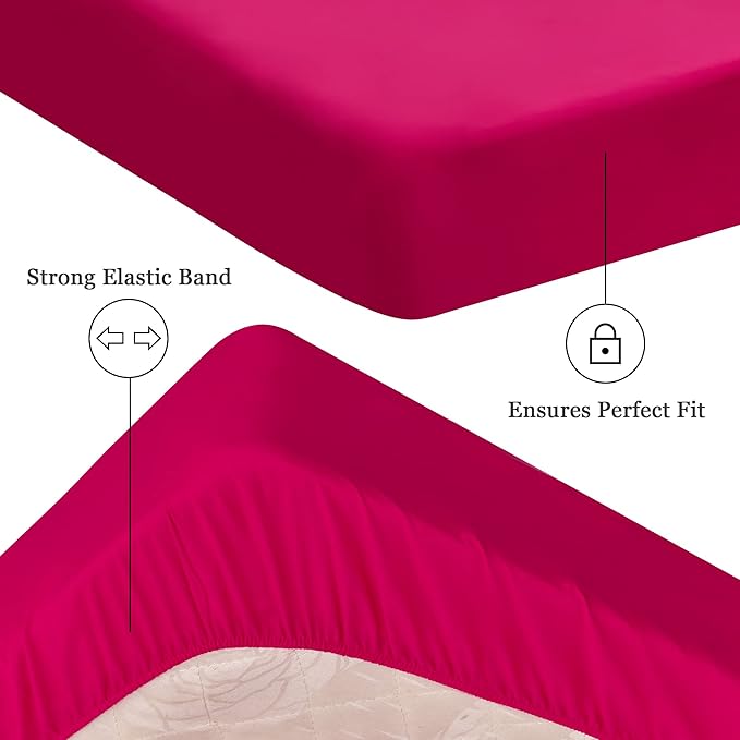 Sufdari Twin XL Mattress Protector,Waterproof Mattress Protector,Fitted Sheet Style Mattress Cover with 18" Deep Pocket,Washable and Comfortable-Deep Pink,Twin XL