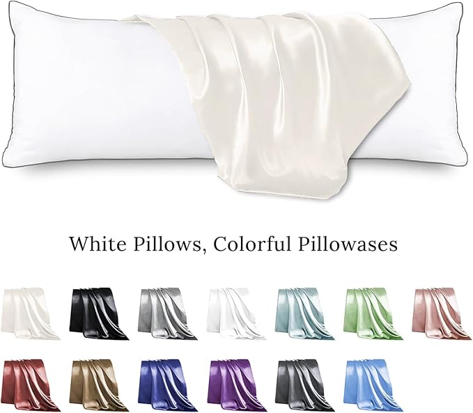 HUXMEYSON Body Pillow with Satin Pillowcase, Body Pillow for Adults, Removable Cover, Beige (20"x54")