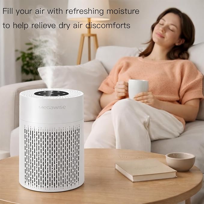 MEGAWISE 2Pack Updated Version Smart Air Purifier for Home Large Room up to 1076ft², H13 True HEPA Filter with Smart Air Quality Sensor, Sleep Mode, Quiet for Smoke, Pets Hair, Odors, White