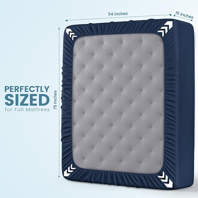 Full Size Mattress Protector Waterproof, Premium 200 GSM Terry Mattress Cover, Soft & Breathable Bed Cover, Fitted Sheet Style Stretchable Deep Pockets 15" by Utopia Bedding (Navy Blue)