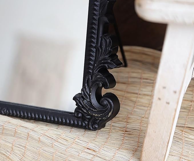 HSDDHOME Black Vintage Arched Vanity Mirror, Baroque Tabletop Makeup Mirror, Decorative Antique Mirror for Dresser, Bedroom, Living Room, 11.8" x 9.6"
