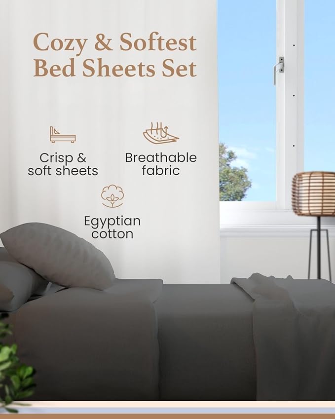 Good Sleep Bedding Full Size Sheet Sets, 4 Piece, 100% Egyptian Cotton Full Sheets, Silky Sateen Weave, Ultra-Soft Hotel Sheets, 16" Deep Pocket Full Bed Sheets Set - Dark Gray