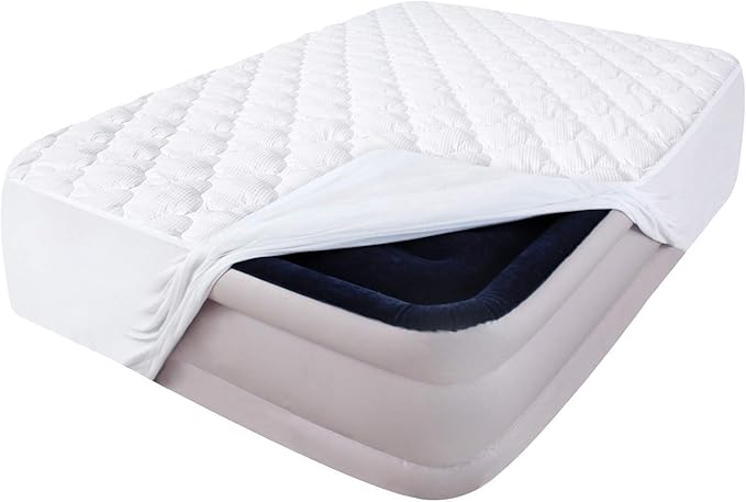 Air Mattress Pad Cover King, Thick Quilted Mattress Topper Cover, Super Soft Breathable and Noiseless Down Alternative Fiber Mattress Pad with Deep Pocket