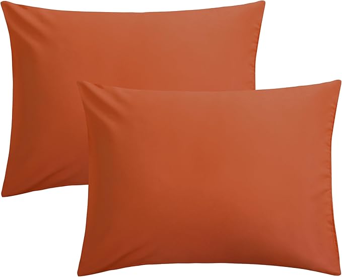 FLXXIE Pillow Cases Standard Size, Soft Microfiber Pillow Covers with Envelope Closure, Wrinkle, Stain Resistant Pillowcases, 2 Piece Set, 20x26, Burnt Orange