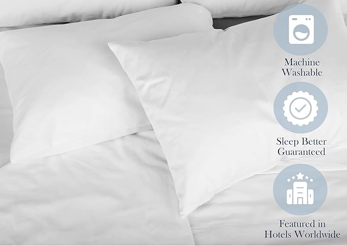 Feather/Down-Proof, 100% Cotton, Pillow Protector - Reduce Pokes with Hypoallergenic, Breathable, Machine Washable, Quiet, Soft Covers - Zippered Enclosure & Machine Washable (1, Standard)