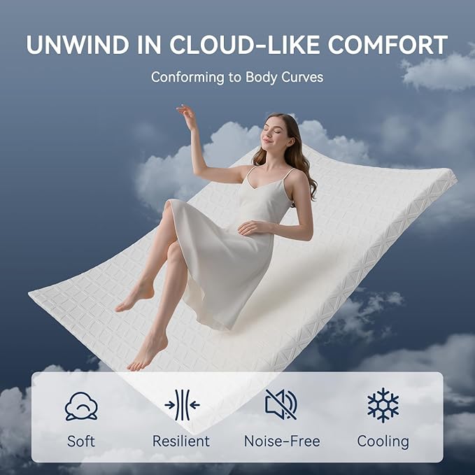 ELEMUSE 3 Inch Gel Memory Foam Mattress Topper Queen - Cooling Ice Silk Removable & Washable Cover, Mattress Topper for Back Pain Relief, Adjustable Strap & Non-Slip, CertiPUR-US Certified