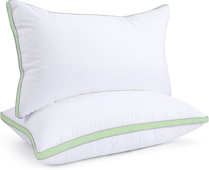 viewstar Bed Pillows King Size Set of 2, Firm Support Down Alternative Gusseted Pillows for Side, Back, or Stomach Sleepers, Green