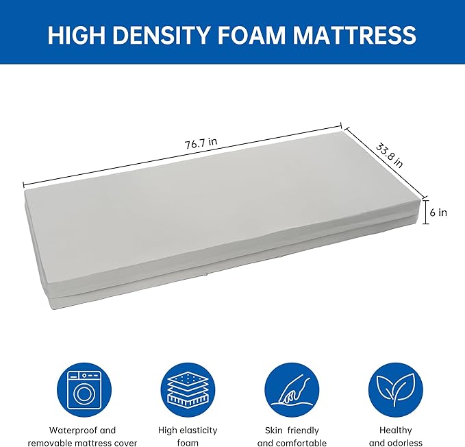 Hospital Bed with 3 Electric Functions, Ultra Low Electric Medical Bed with 6" Foam Mattress, Adjustable Height 7.2”-27.7”, Easy Installation, 530 lbs Capacity