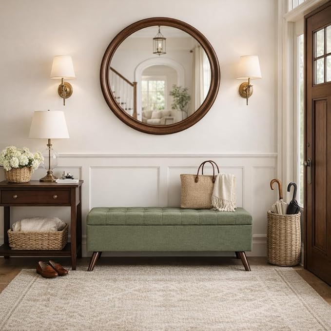 HomePop Modern Tufted Storage Bench - Moss Green