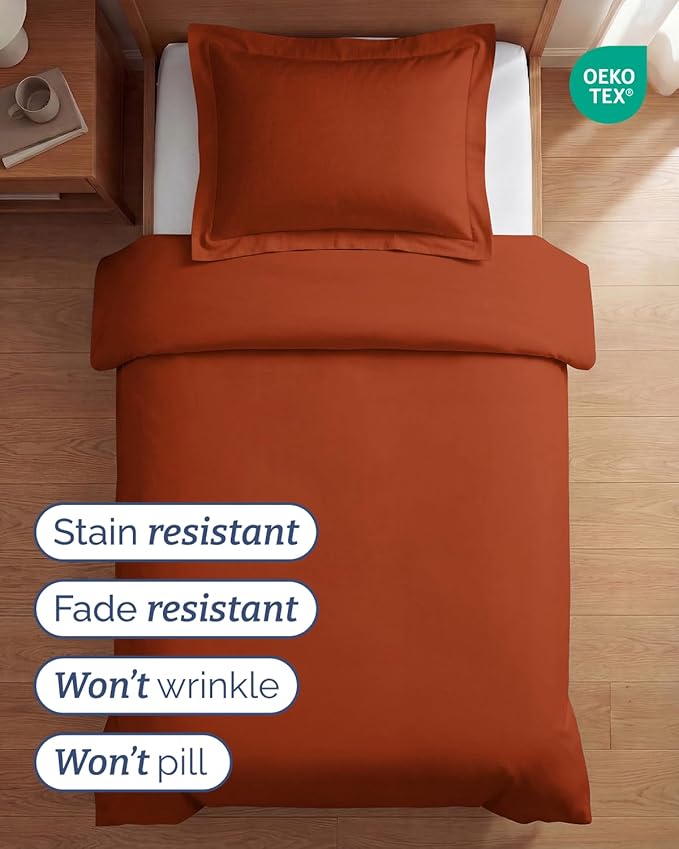 Duvet Cover Twin/Twin XL Size Set - Extra Soft Twin/Twin XL Duvet Cover 68" x 90" with 1 Pillow Sham - Hotel Luxury, Easy Care, Fade Free w/ Zipper Closures & Ties - Comfy & Breathable (Terracotta)