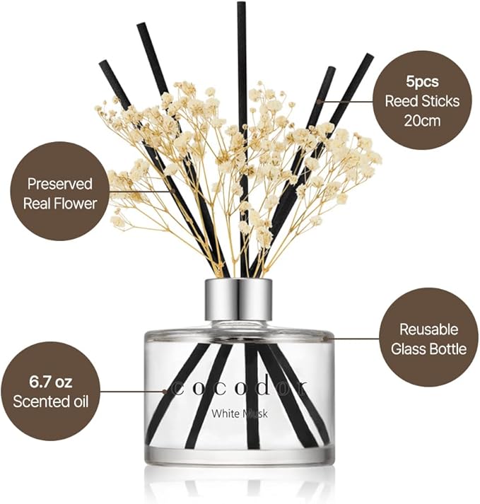 COCODOR Preserved Real Flower Reed Diffuser/Rose Perfume / 6.7oz(200ml) / 2 Pack/Reed Diffuser Set, Oil Diffuser & Reed Diffuser Sticks, Home Decor & Office Decor, Fragrance and Gifts