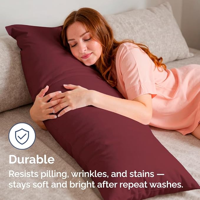 Body Pillowcases Set of 4-20x54 Long Body Pillow Case - Soft Body Pillow Cover for Sleeping & Side Sleepers - Comfy, Breathable & Fade Free - Machine Washable with Envelope Enclosure - (Burgundy)