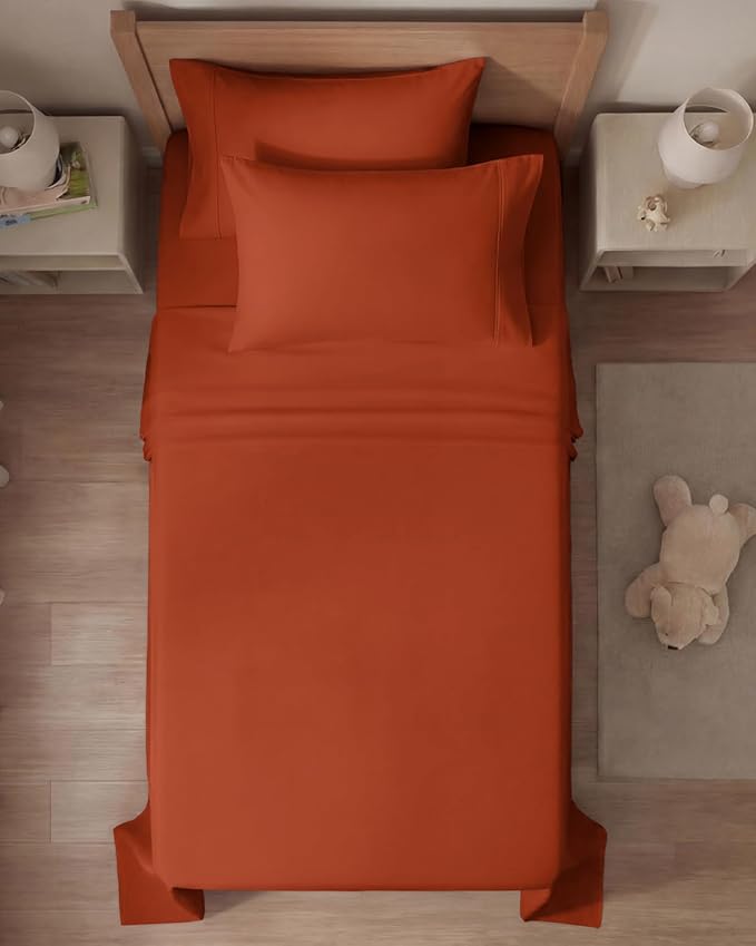 Twin 4 Piece Sheet Set - Comfy, Breathable & Cooling - Hotel Luxury Bedding for Women, Men, Kids, Teens & Children - 1 Flat & 1 Fitted Sheet & 2 Pillowcases w/ Deep Pockets - Wrinkle Free - Terracotta