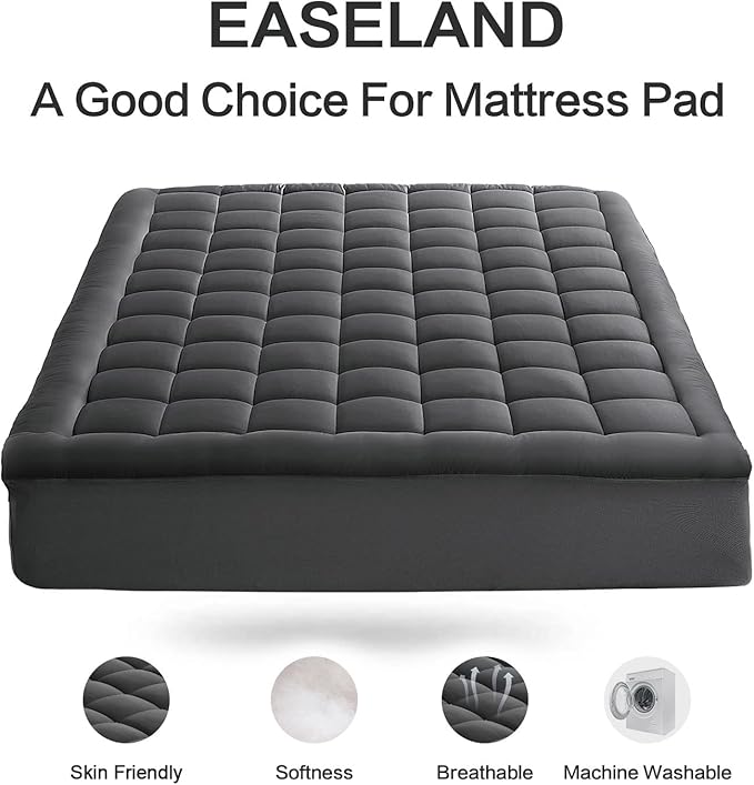 EASELAND California King Mattress Pad Pillow Top Mattress Cover Quilted Fitted Mattress Protector Long Cotton Top 8-21" Deep Pocket Cooling Mattress Topper (72x84 Inches, Dark Grey)