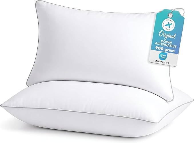 Luxury Hotel Collection Bed Pillows Standard/Queen Size Set of 2 - Original Soft Down Alternative Pillow for Sleeping - Soft Support for Back, Stomach or Side Sleepers - Breathable & Cooling Effect