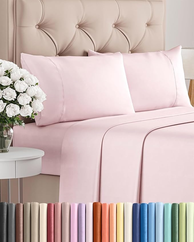 Twin 4 Piece Sheet Set - Comfy, Breathable & Cooling - Soft Hotel Luxury Bedding for Women, Men, Kids, Teens and Children - 1 Flat & 1 Fitted Sheet & 2 Pillowcases with Deep Pockets - Lavender Pink