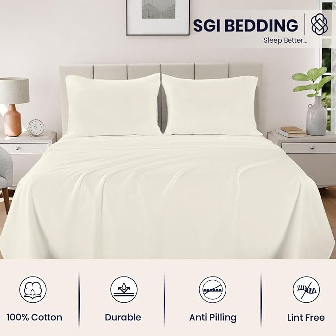 SGI bedding 100% Egyptian Cotton Sheets King Size – 600 Thread Count Sheets Set, Soft, Cooling, 15" Deep Pocket, Luxury Hotel Bedding, Breathable, Durable - Butter