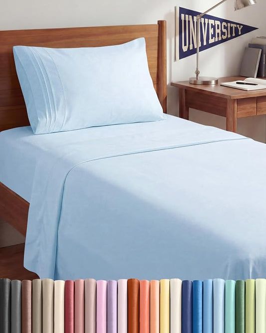 Twin XL Size 3 Piece Sheet Set - Comfy Breathable & Cooling Sheets - Hotel Luxury Bed Sheets for Women & Men - Deep Pockets, Easy-Fit, Soft & Wrinkle Free Sheets - Light Blue Oeko-Tex Bed Sheet Set