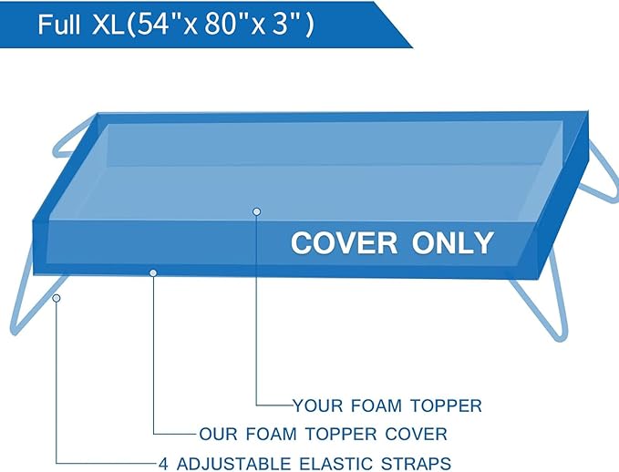 Mattress Topper Cover Full XL Size (Only Cover) 3 Inch Mattress Protector Cooling Rayon Zippered Mattress Encasement with Adjustable Straps for Latex Mattress Topper Memory Foam Cover